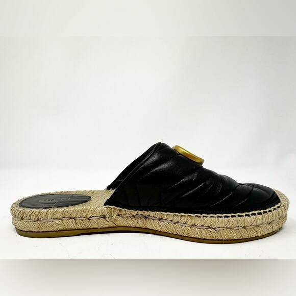 Gucci GG Marmont Espadrilles Black Quilted Flats Mules - Picture 9 of 11